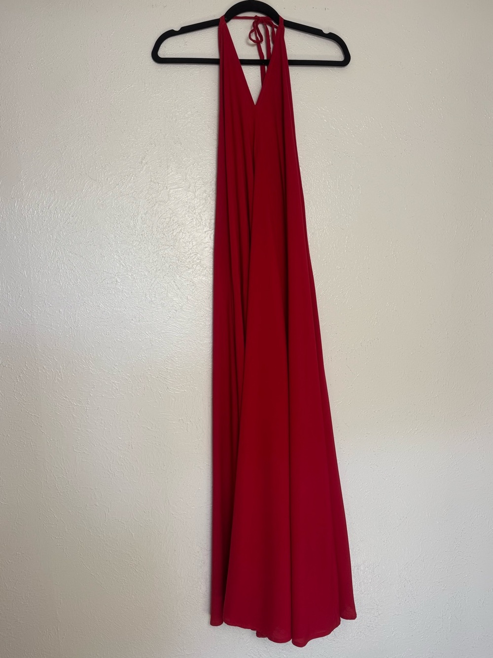 Red Lightweight Deep Plunge Halter Tie‎ Back Swim Sarong Dress
